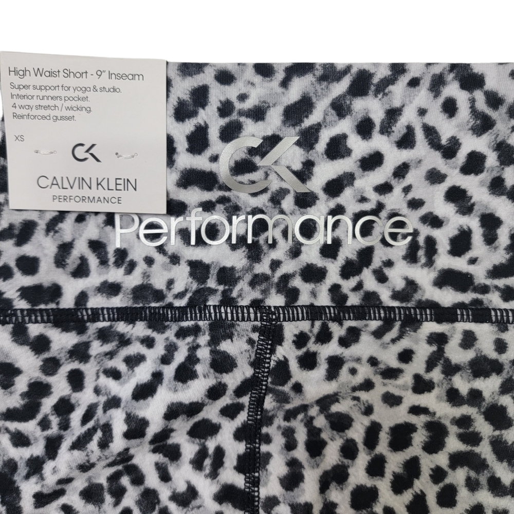 Calvin Klein High Waist 9 Inch Black White Waterspot Print Yoga Bike Short - Picture 5 of 8